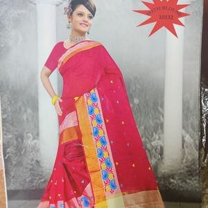 Rani coloured Saree with all over thread work butis